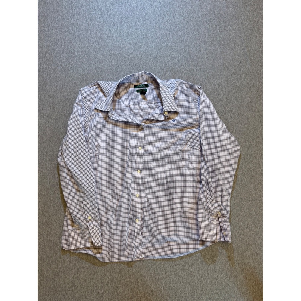 Lauren Ralph Lauren Non-Iron Tattersall Check Button Down Shirt 2X Navy Pink